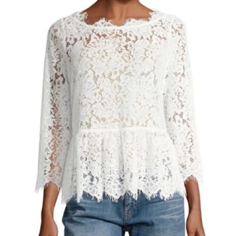 Joie White Koda Lace Peplum Top antique 3/4 sleeve sz XS - Picture 10 of 11